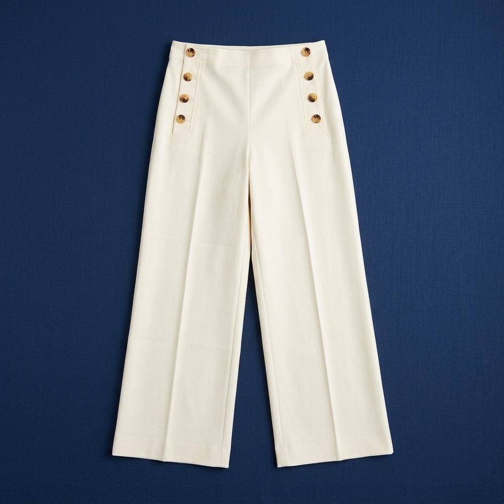 Ann Taylor White Wide Leg Sailor Pants Button Front High Rise Womens Size 8 NWT